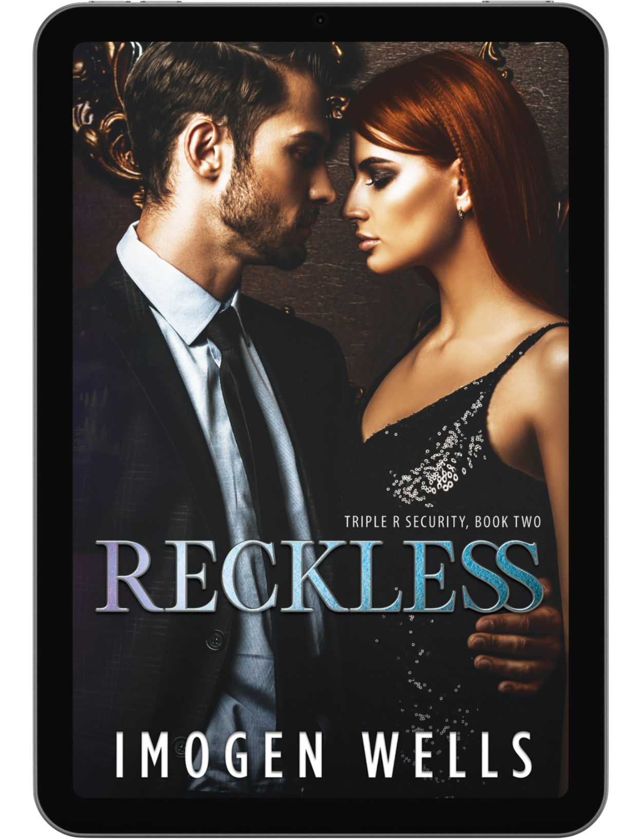 Book cover of Reckless by Imogen Wells displayed on a tablet/e-reader.