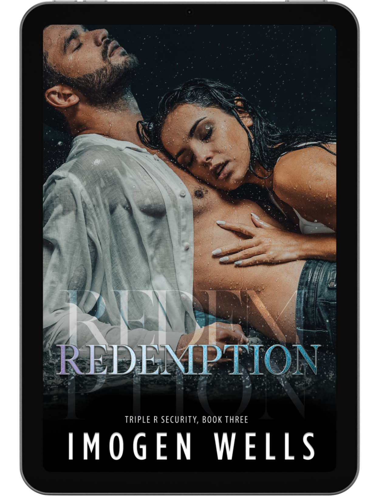 Book cover of Redemption by Imogen Wells displayed on a tablet/e-reader.